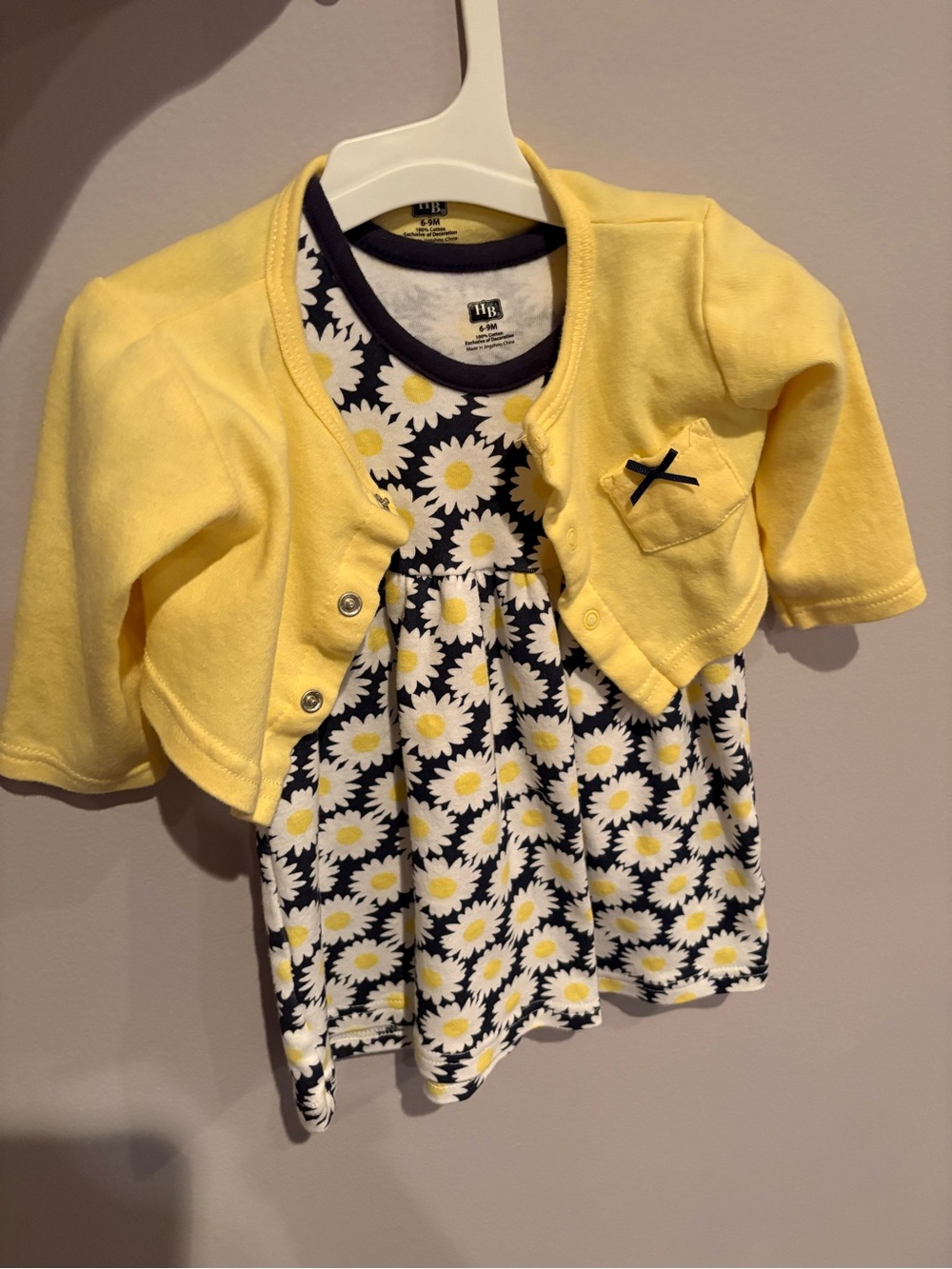 Hudson Baby Yellow and Navy Daisy Dress with Yellow Cardigan
